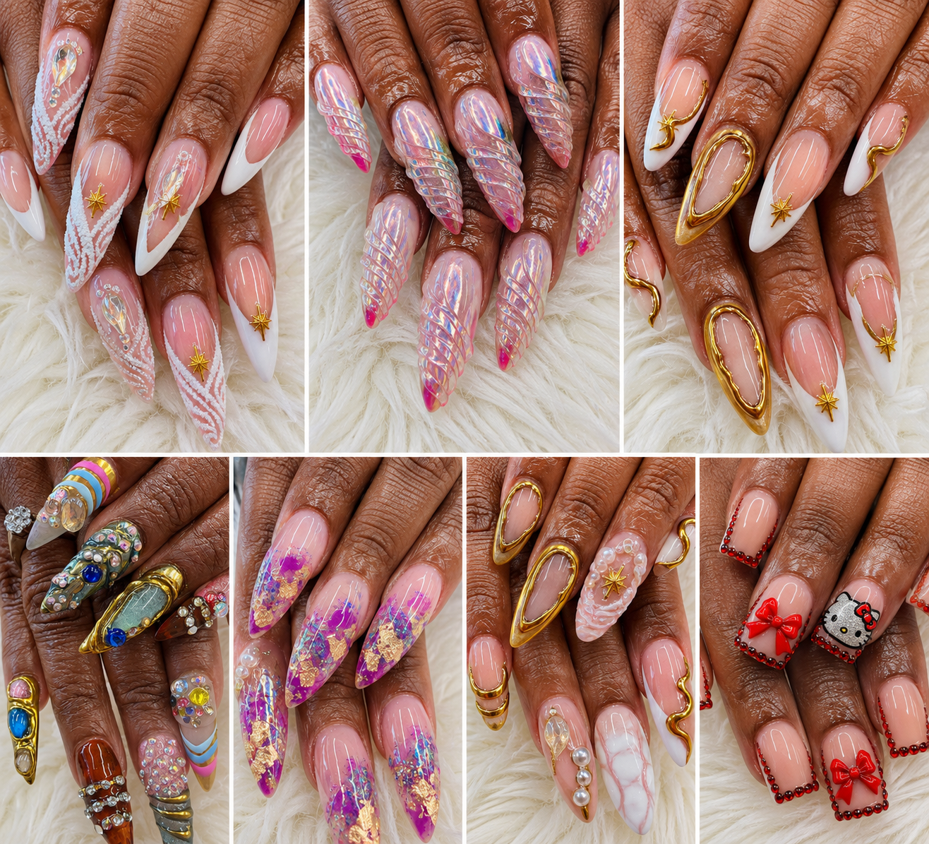 Close-up of intricate custom nail art designs